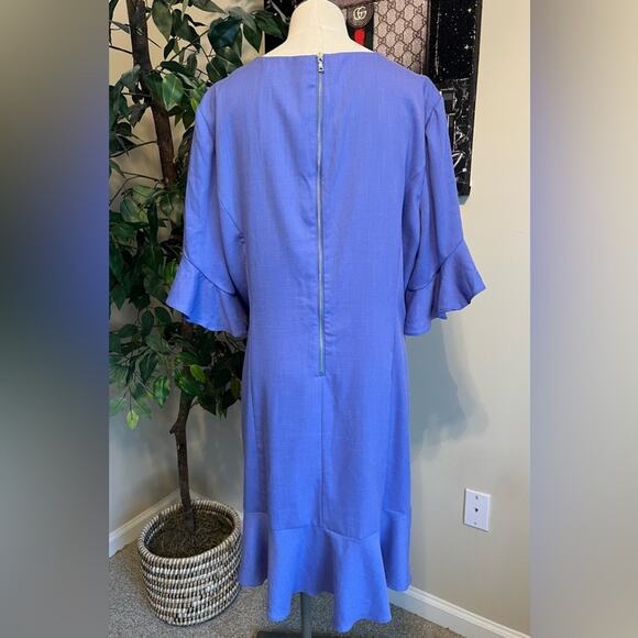 Gianni Bini Womens Ruffle Trumpet Sleeve Blue Work Shift Dress Size XL - Picture 6 of 9